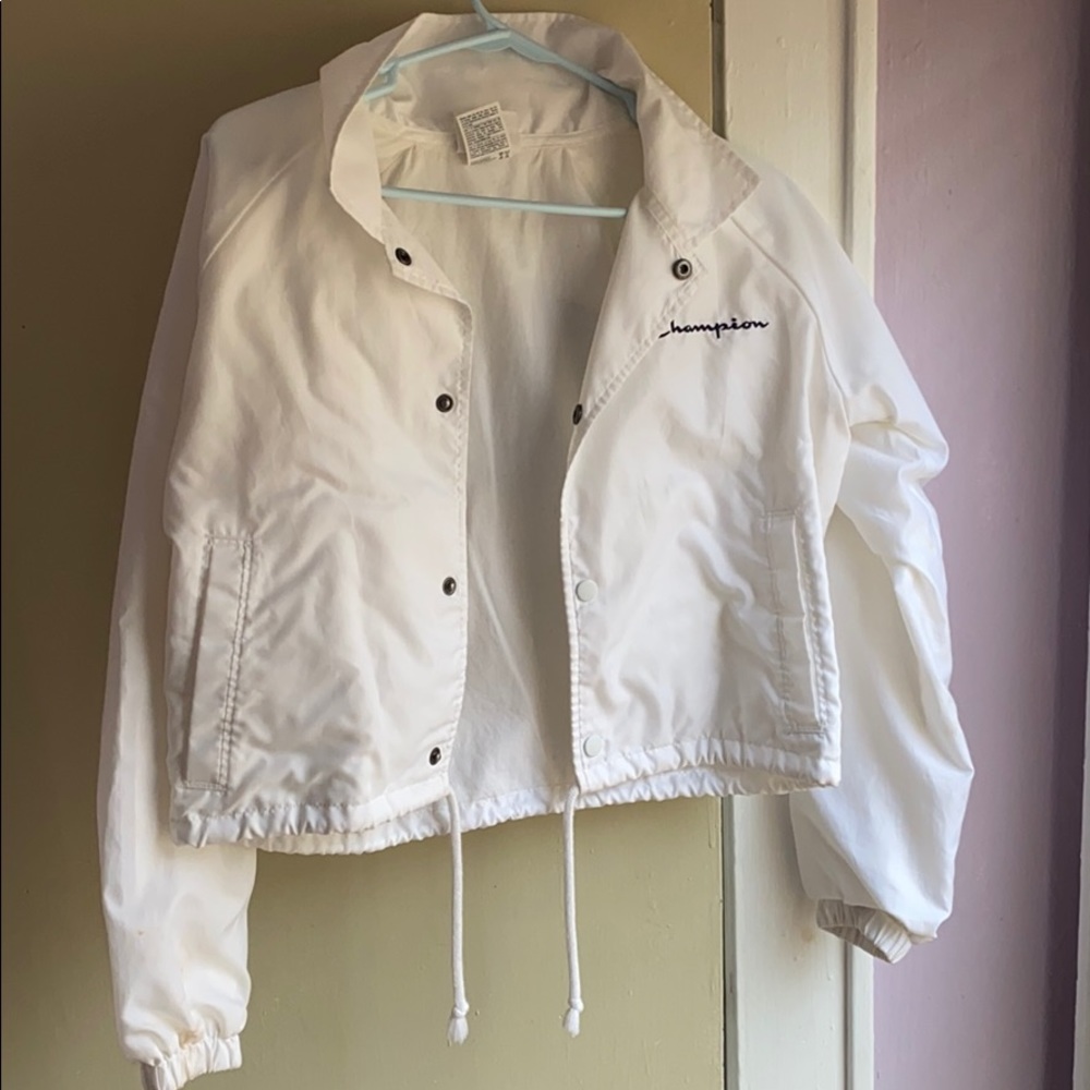champion cropped coach jacket white